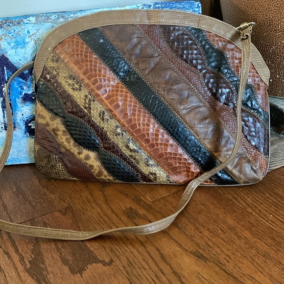 Vtg 1960s Supreme Patchwork Snake / Python Shoulder Bag Classic Neutral Texture - Picture 11 of 17